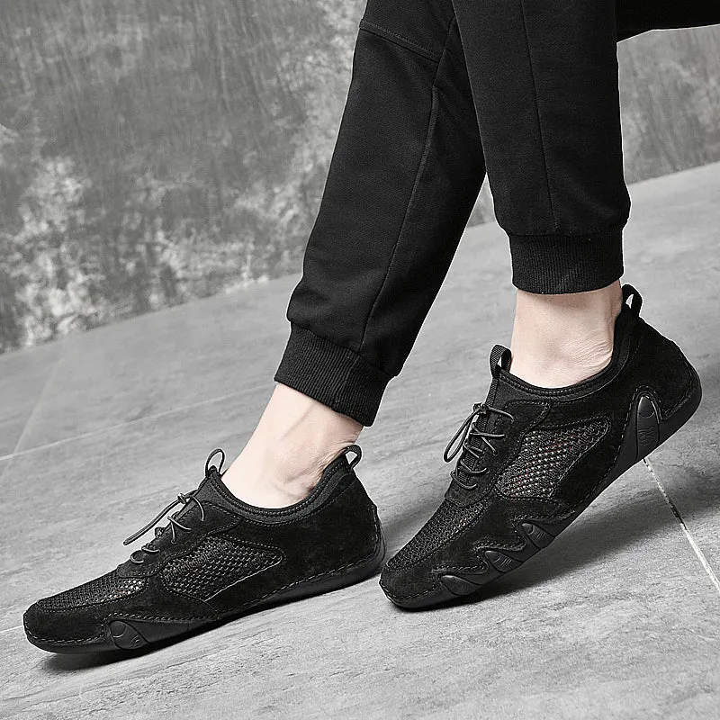 Men's Spring/Autumn Casual Leather Breathable Driving Sneakers | Plus Size