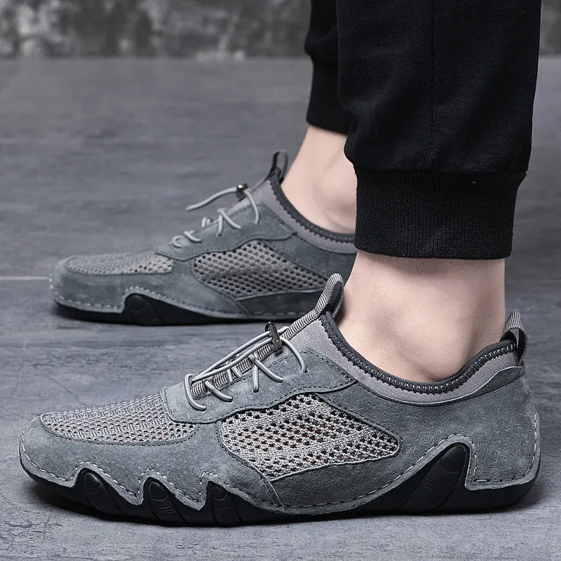 Men's Spring/Autumn Casual Leather Breathable Driving Sneakers | Plus Size