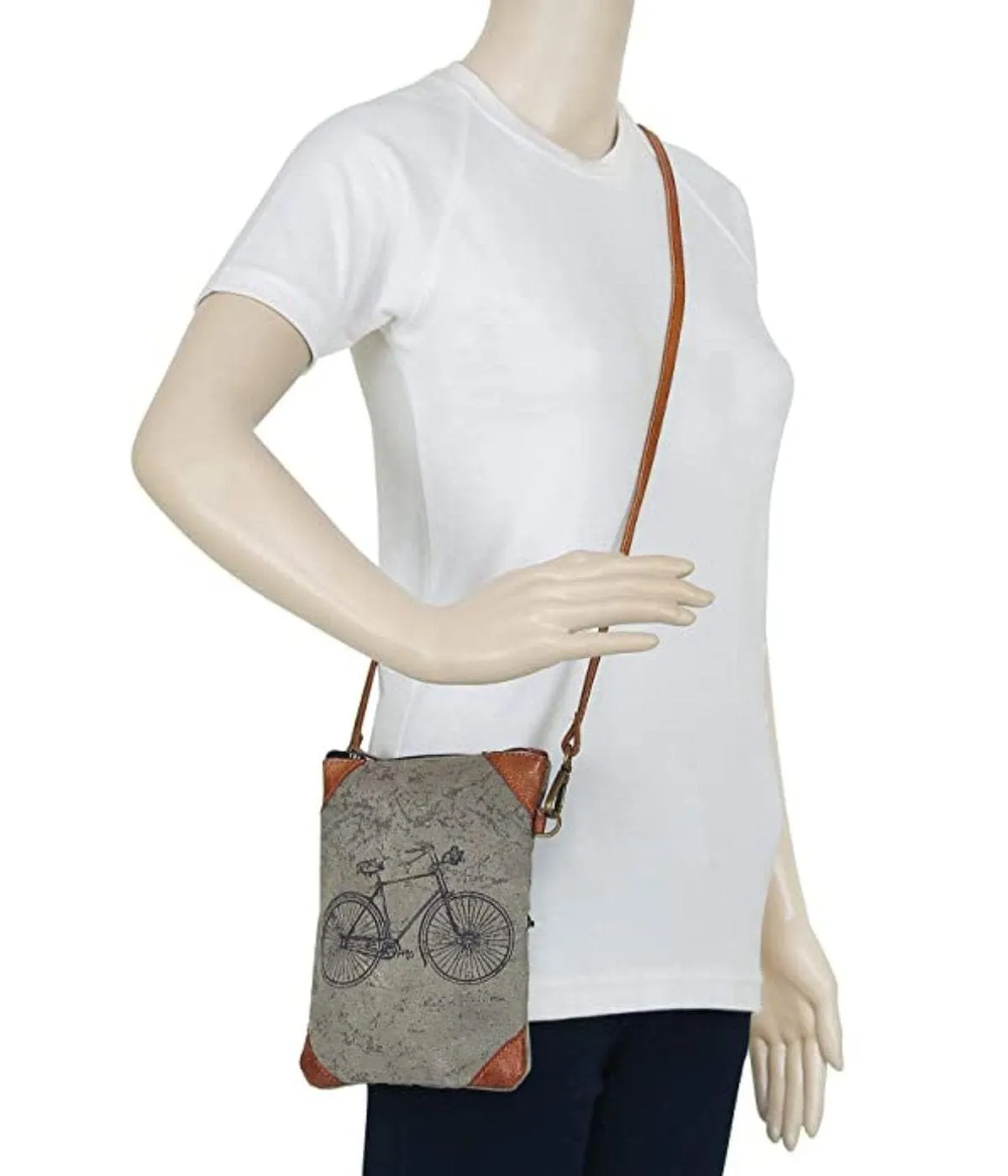 Mona B - 100% Cotton Canvas Small Sling Crossbody Bag with Stylish Design for Women (Brown 1)