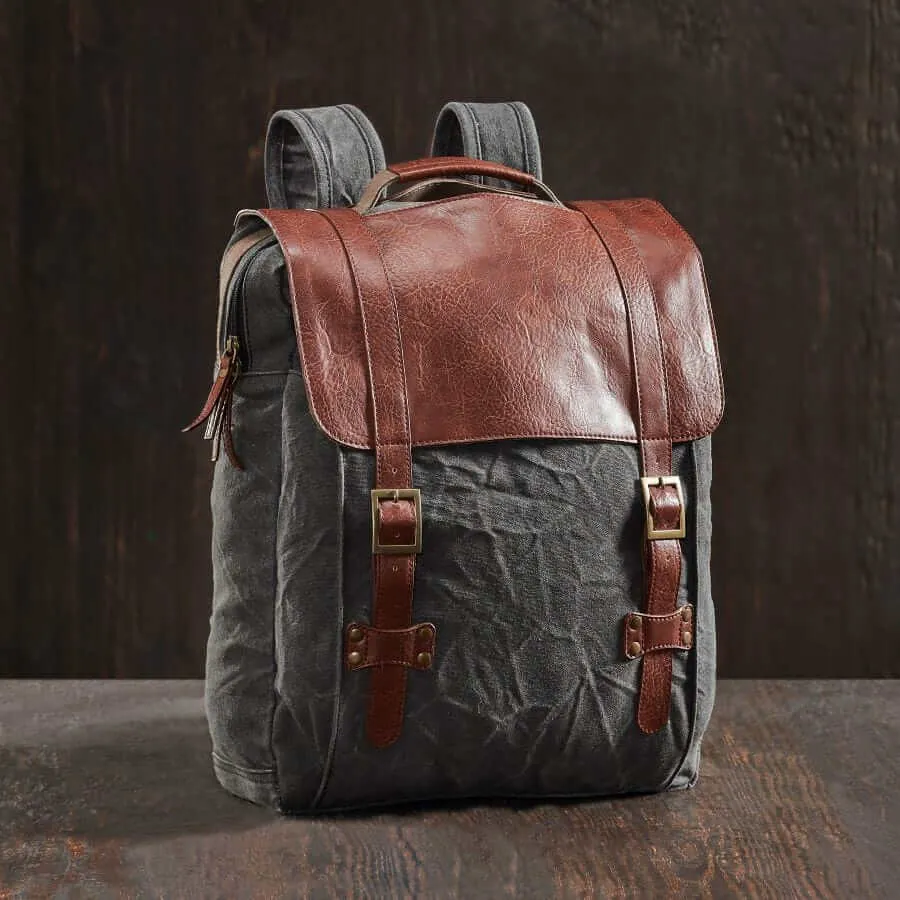 Mona B - Upcycled Canvas Back Pack for Office | School and College with Upto 14" Laptop/ Mac Book/ Tablet with Stylish Design for Men and Women: Flap