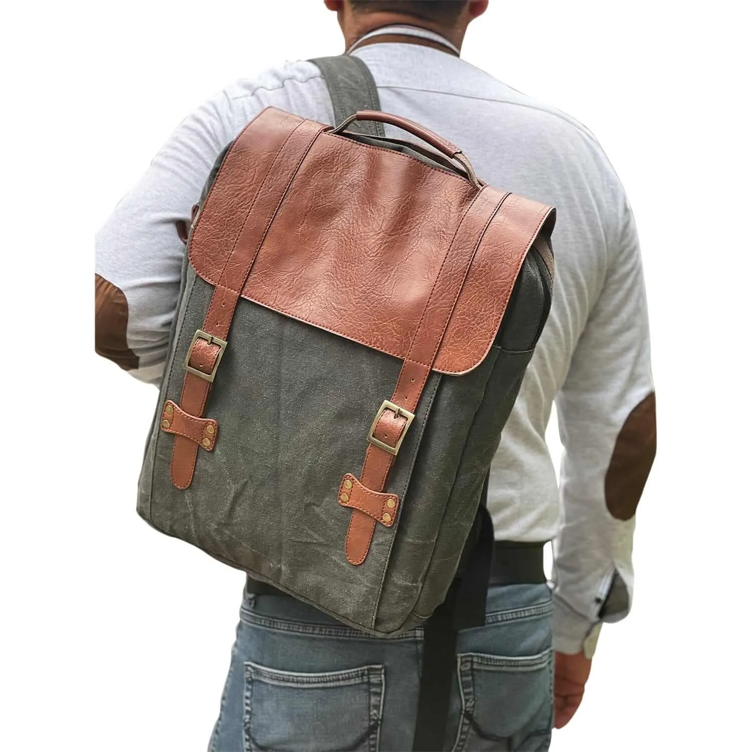 Mona B - Upcycled Canvas Back Pack for Office | School and College with Upto 14" Laptop/ Mac Book/ Tablet with Stylish Design for Men and Women: Flap