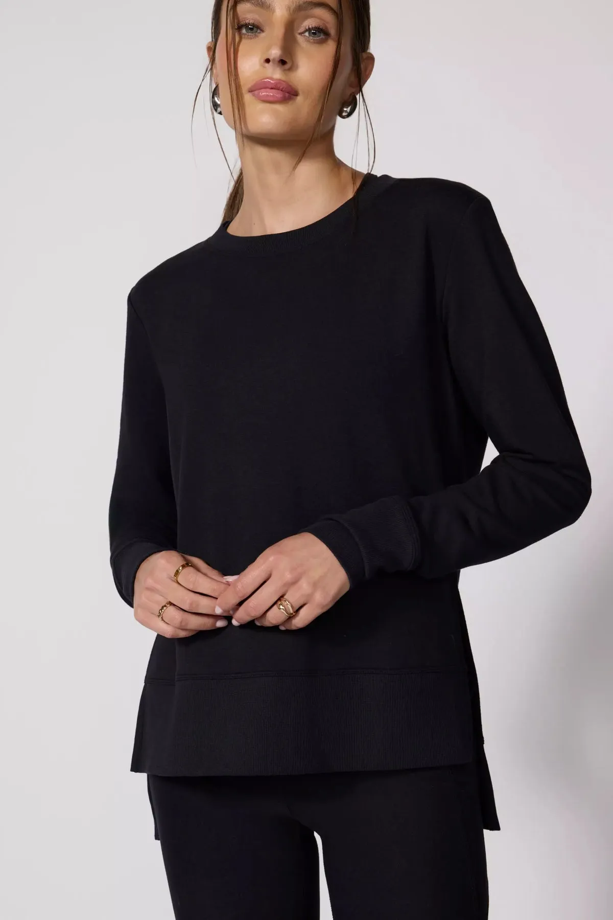 MPG Modal Fleexe Relaxed Pullover | Heather   Black