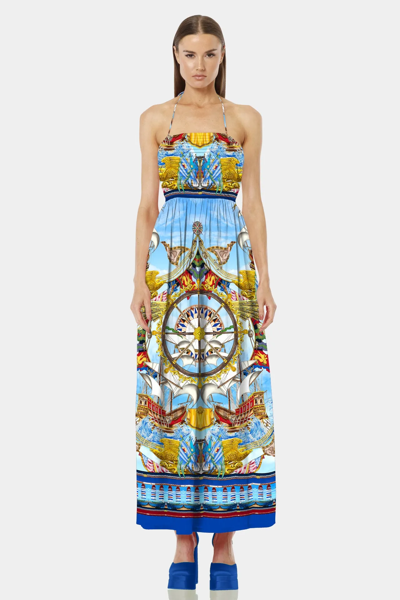 Nautical Flair Long Blue Dress