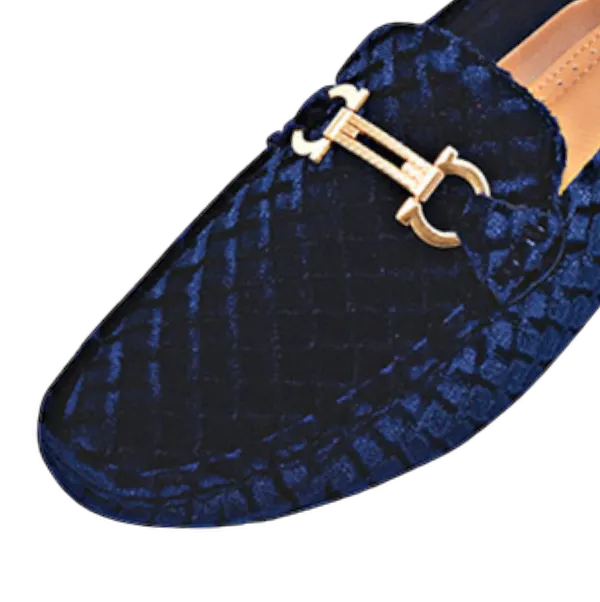 Navy Blue Velvet Men's Loafer Printed Material Men's Driver