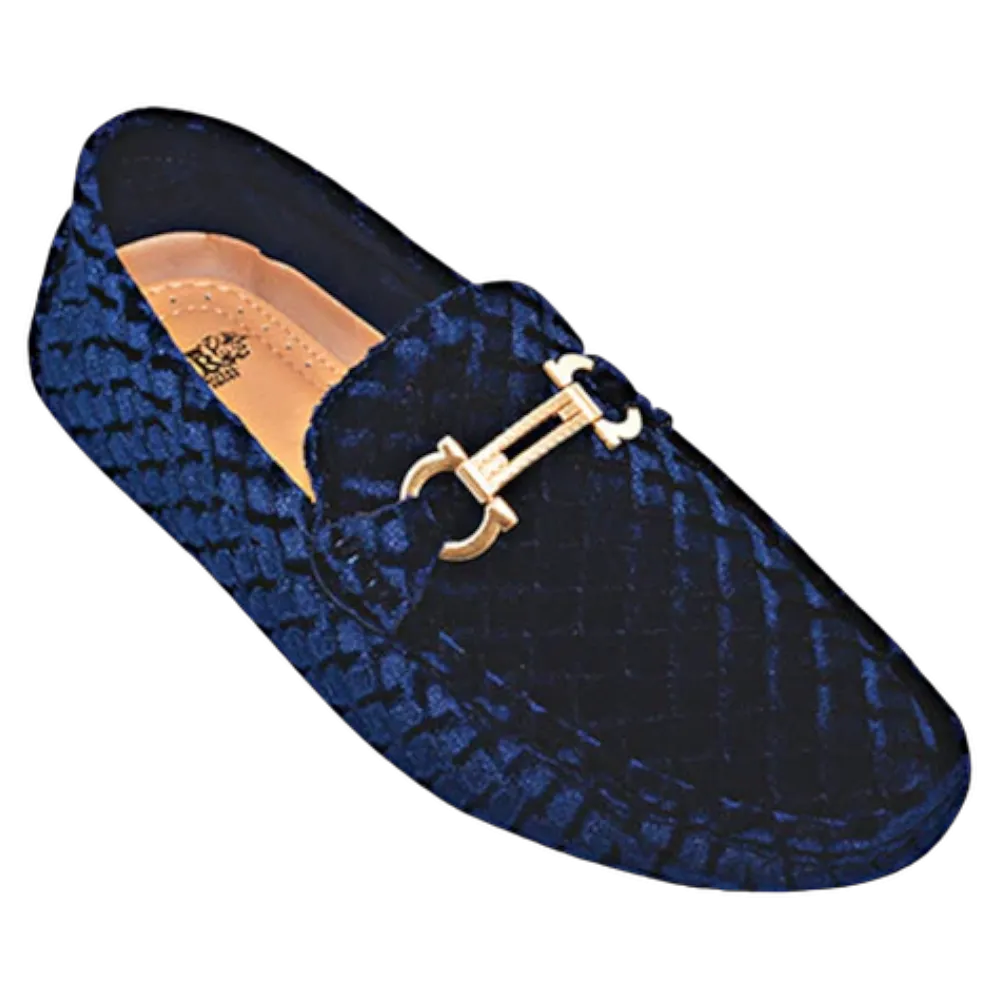 Navy Blue Velvet Men's Loafer Printed Material Men's Driver