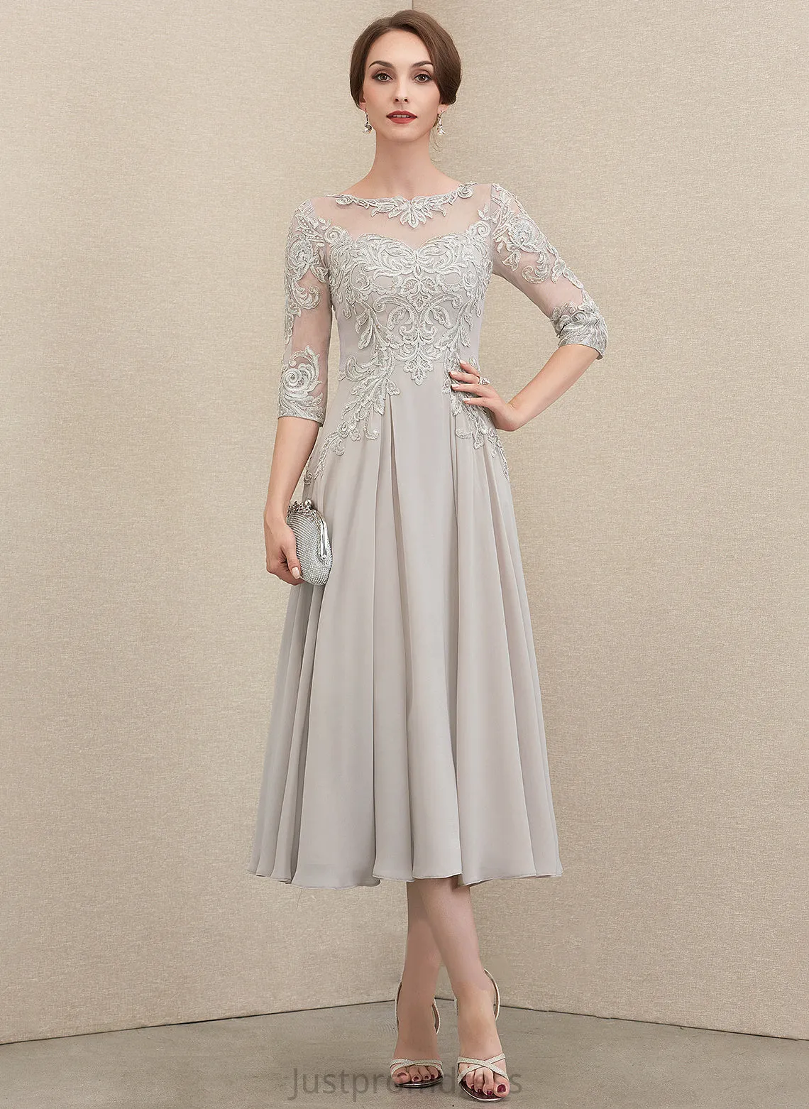 Nell Round Lace Chiffon Dresses Neck Formal Dresses A-line