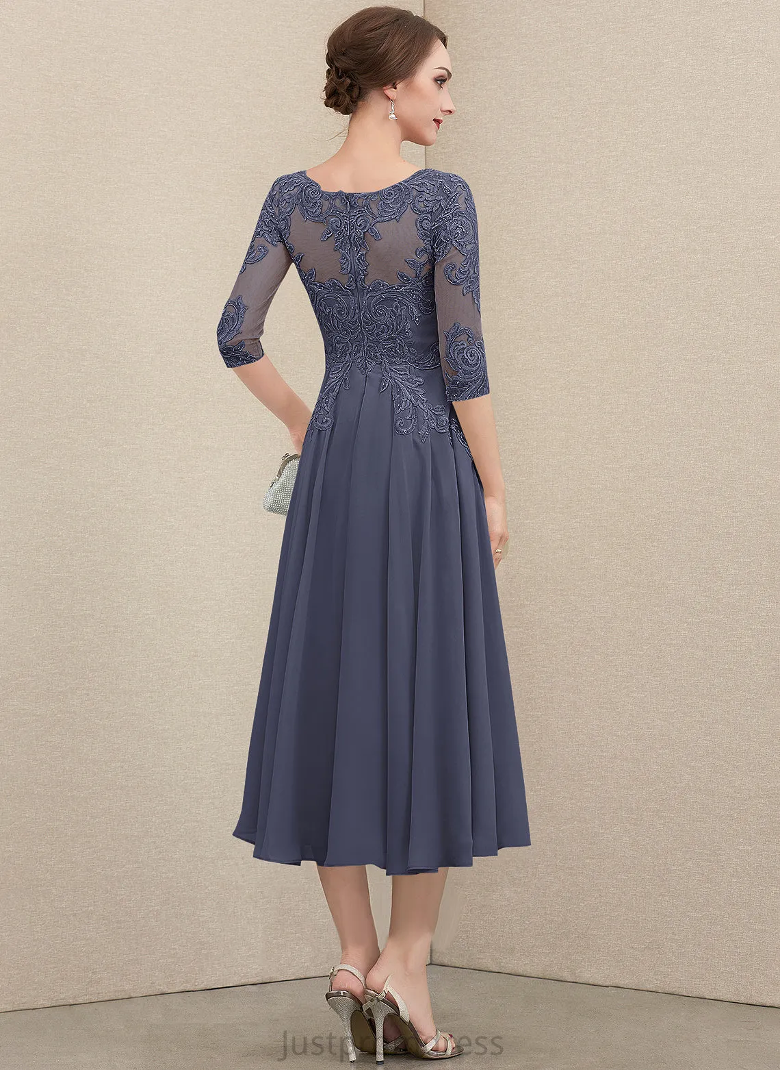 Nell Round Lace Chiffon Dresses Neck Formal Dresses A-line