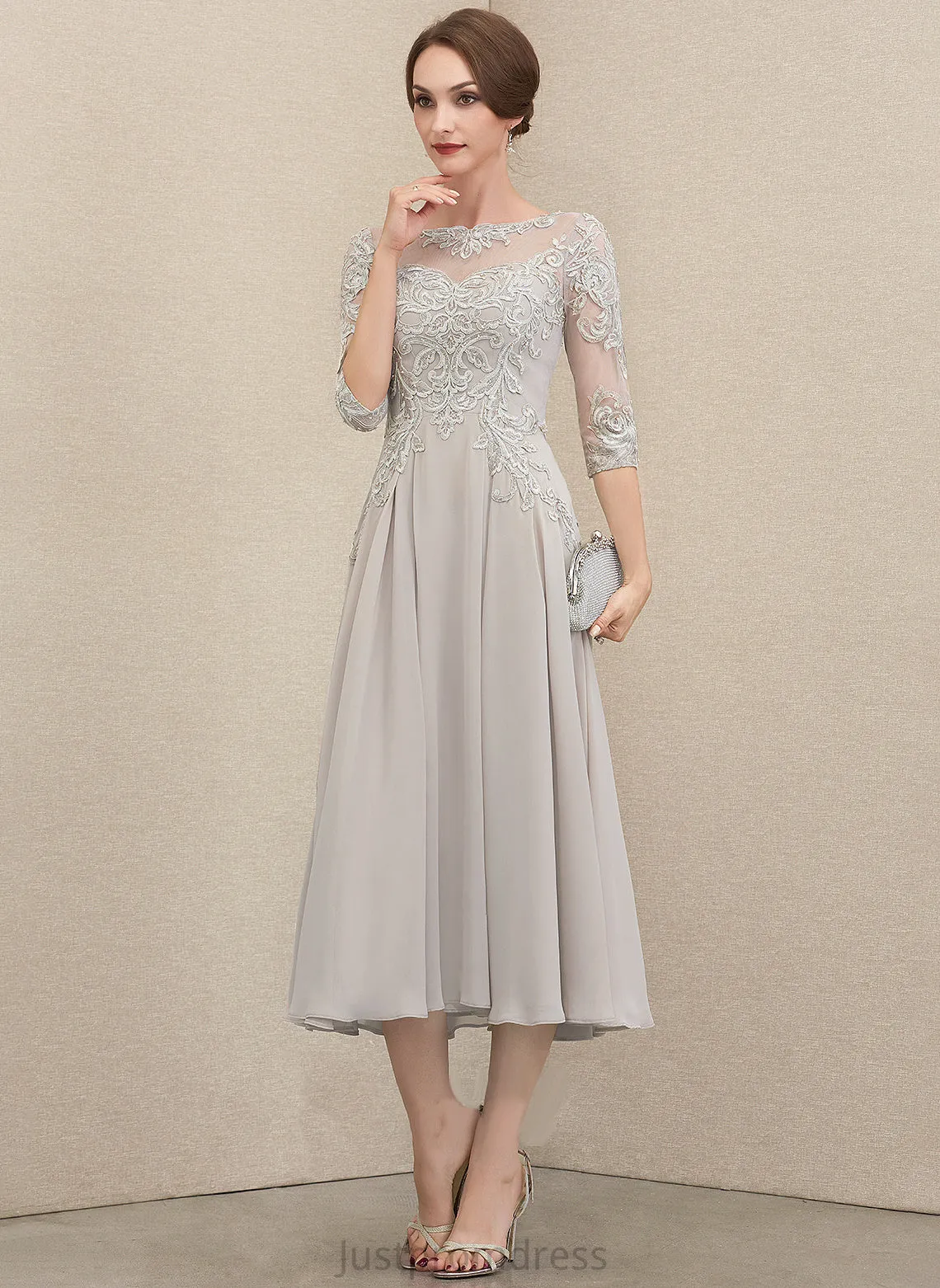 Nell Round Lace Chiffon Dresses Neck Formal Dresses A-line