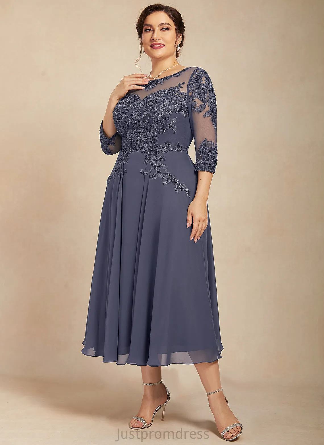 Nell Round Lace Chiffon Dresses Neck Formal Dresses A-line