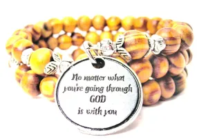 No Matter What You're Going Through God Is With You Natural Wood Wrap Bracelet