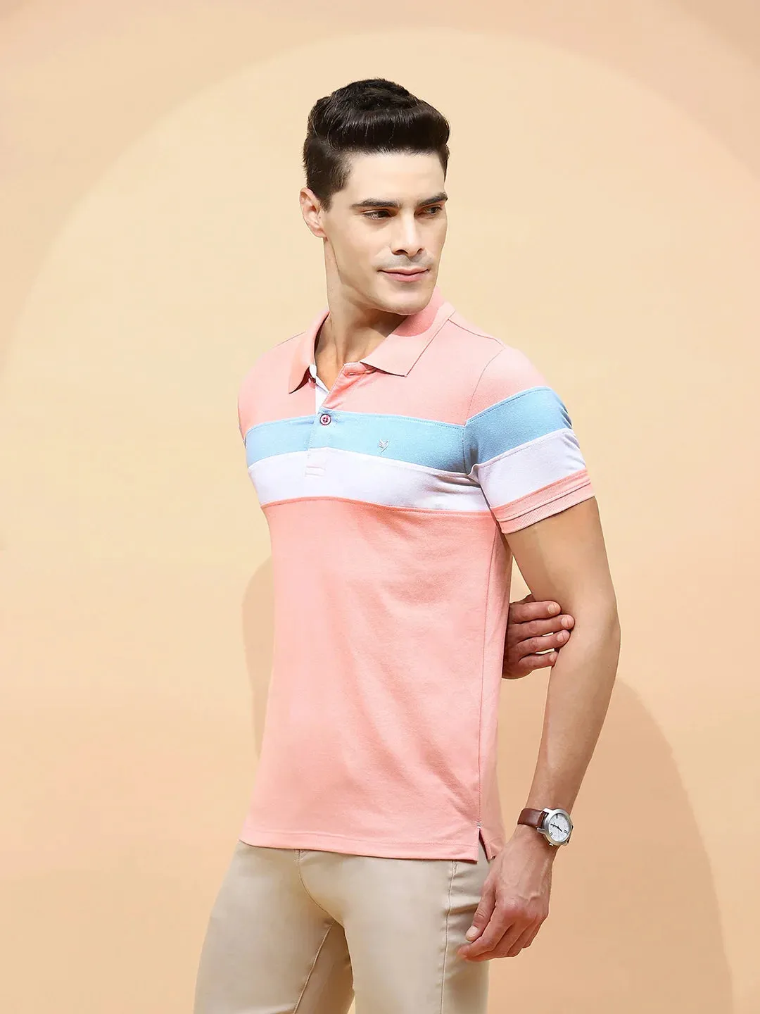 Pink Polycotton Regular Fit T-Shirt For Men