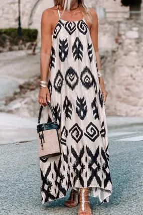 Printed Maxi White and Black Dress