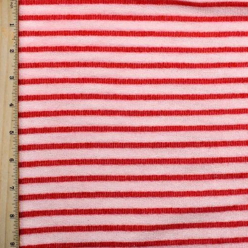 Red/Pale Pink Striped French Terry Knit Fabric