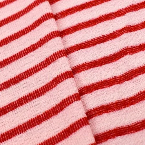 Red/Pale Pink Striped French Terry Knit Fabric