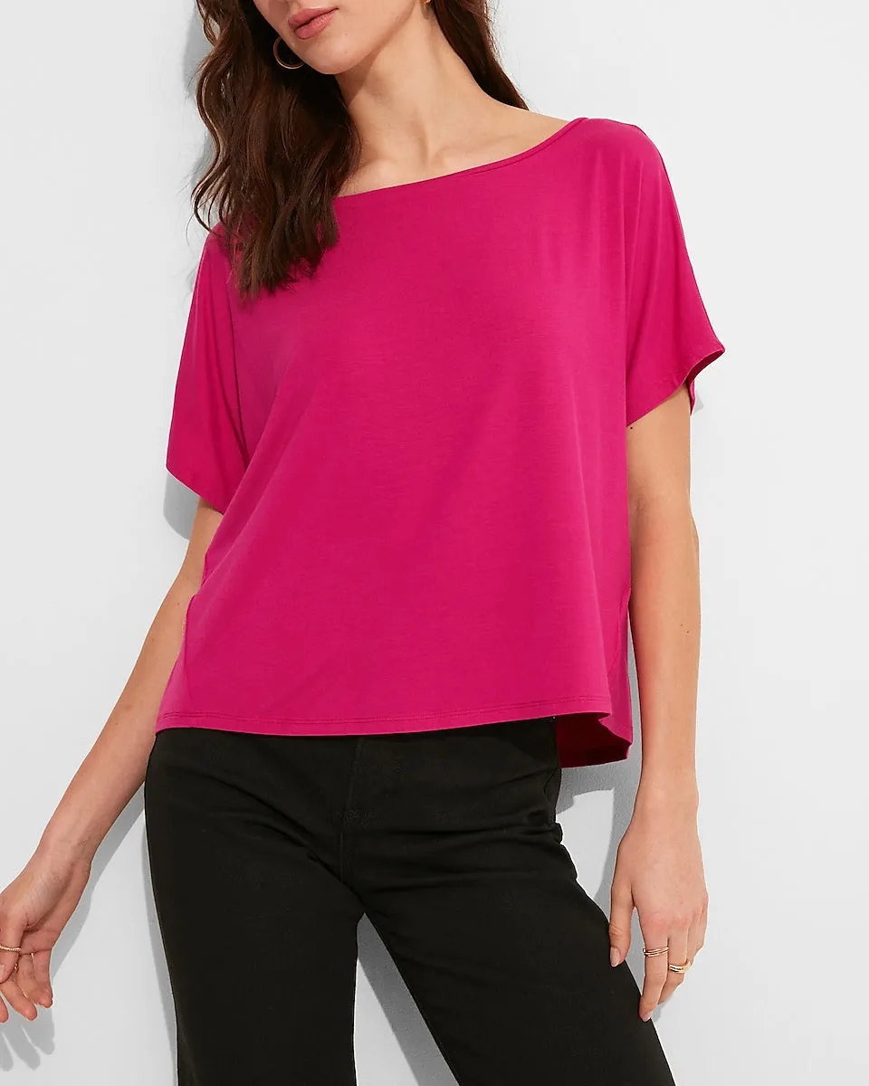 Relaxed Boxy Bateau Neck Tee in Neon Berry