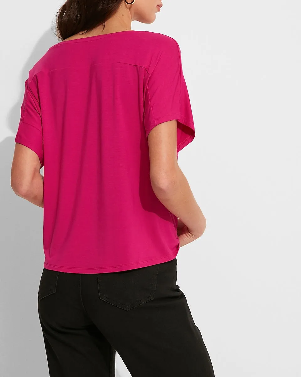 Relaxed Boxy Bateau Neck Tee in Neon Berry