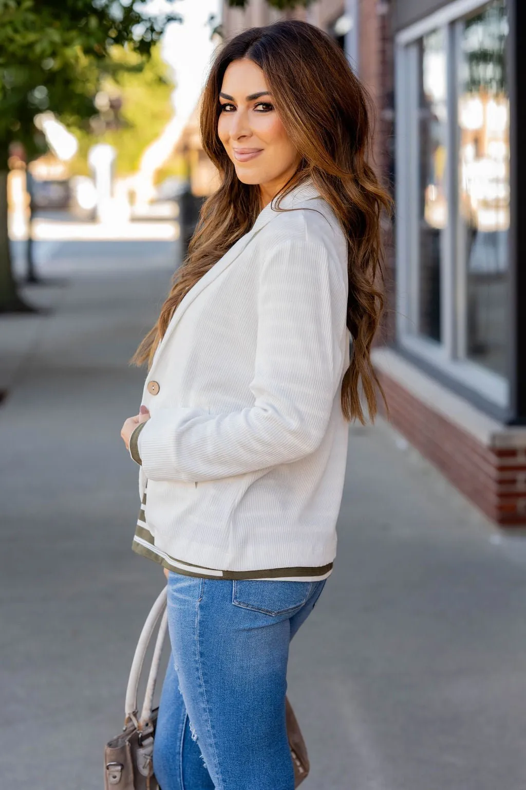 Ribbed Relaxed Sleeve Sweatshirt Blazer