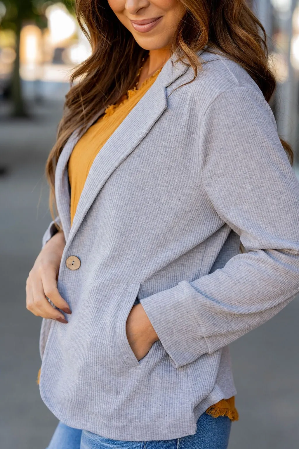 Ribbed Relaxed Sleeve Sweatshirt Blazer