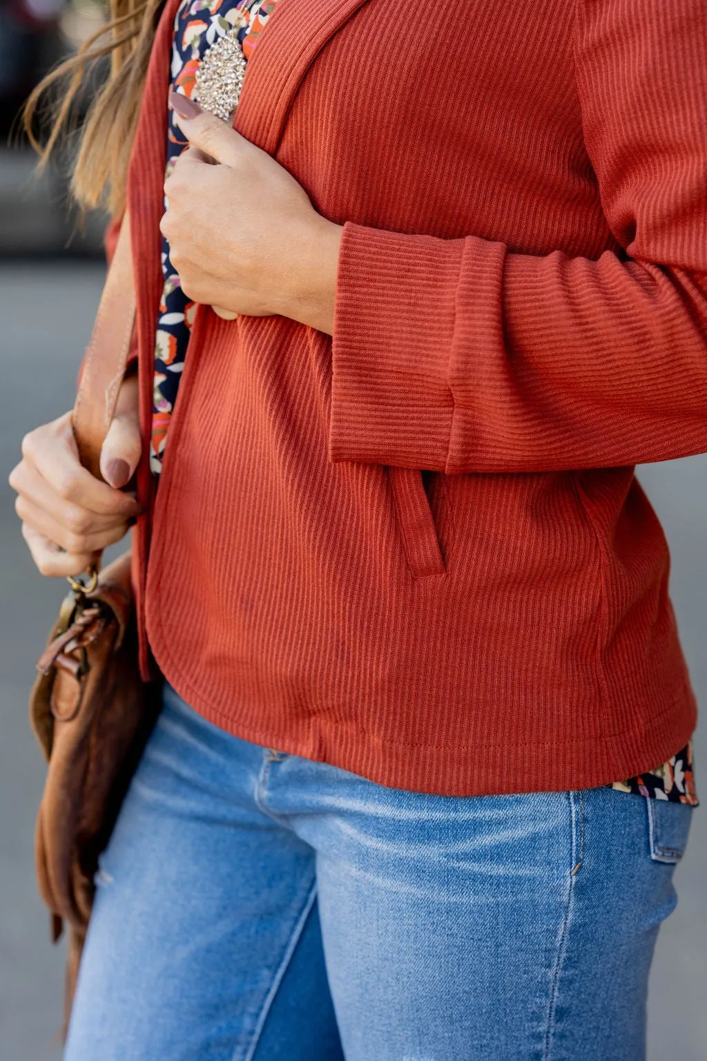 Ribbed Relaxed Sleeve Sweatshirt Blazer