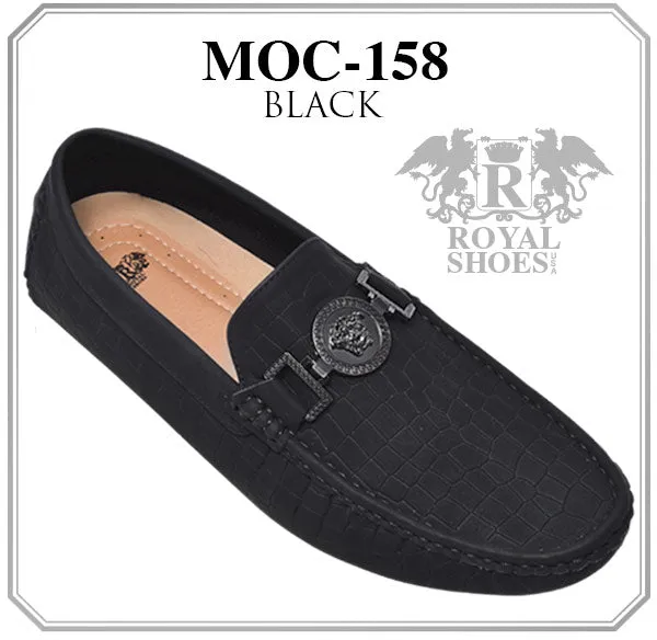 Royal shoes black loafer men's black printed suede leather