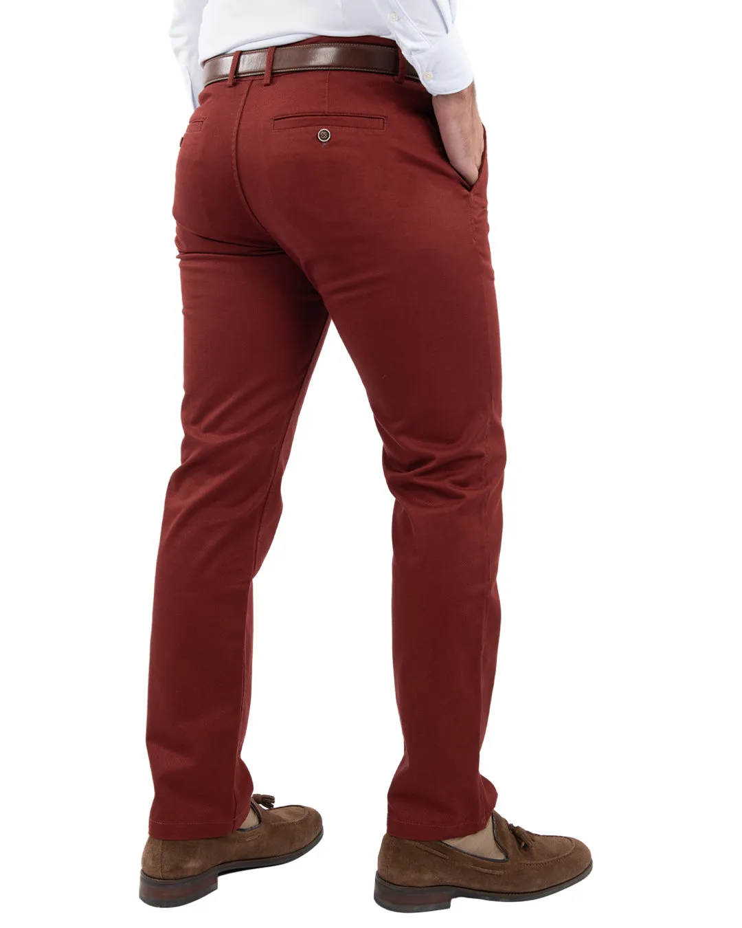 Rust Stretch Cotton Diamond Weave Chino Trousers