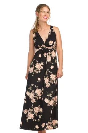 SALE Papillon PD16613 Black Rose Print Grecian Maxi Dress