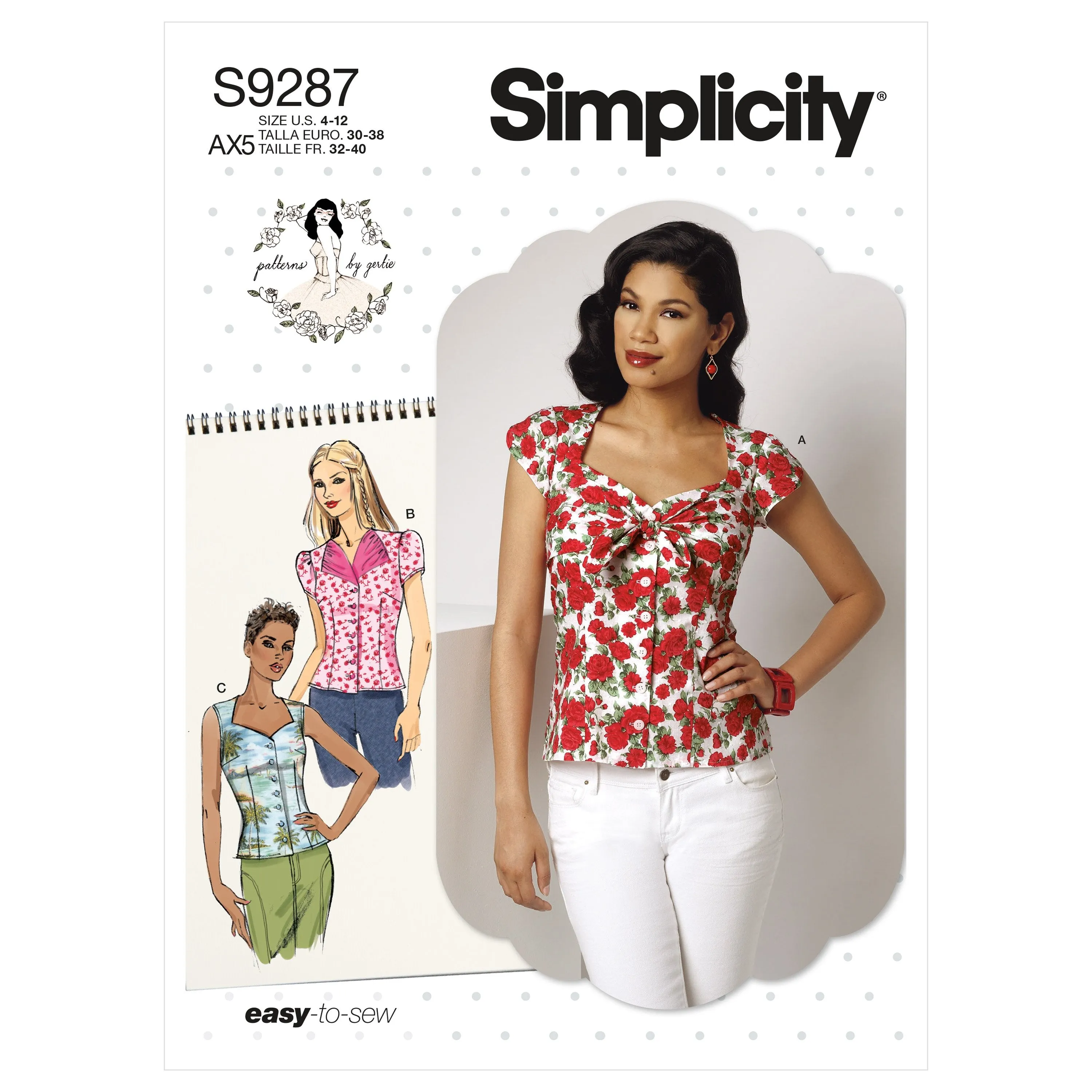 Simplicity Vintage Sewing Pattern 9287 Sweetheart-Neckline Blouses