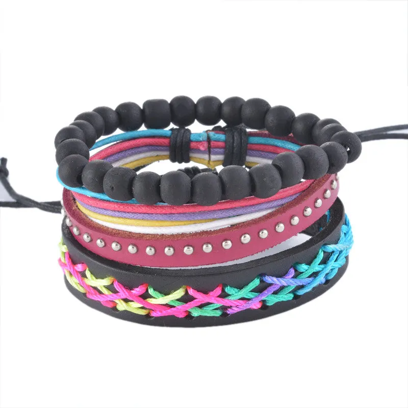 Vintage Multilayer Leather Bracelet Men Jewelry Bohemian Rock Wooden Bead Bracelets For Women Love Vintage Bracelets & Bangles