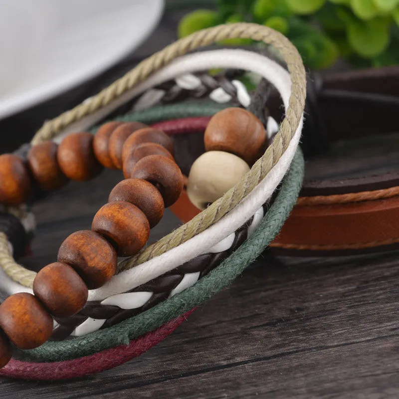 Vintage Multilayer Leather Bracelet Men Jewelry Bohemian Rock Wooden Bead Bracelets For Women Love Vintage Bracelets & Bangles