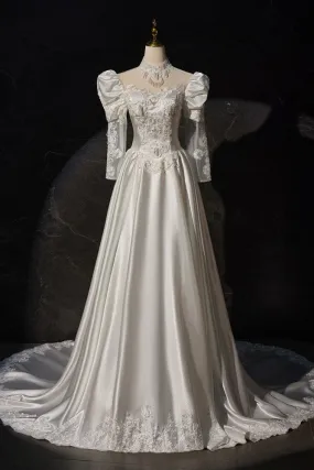 Vintage Satin Gorgeous Long Sleeves Appliques Wedding Dresses