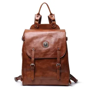 Vintage Unisex Brown Coffee Genuine Leather 14'' 15.6'' Laptop Backpack