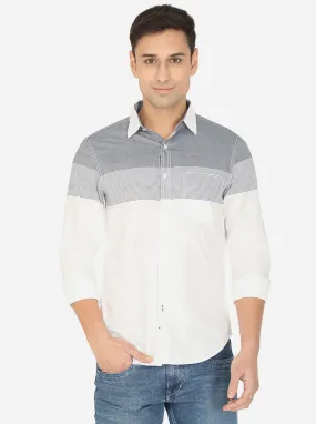 White & Grey Striped Slim Fit Semi Casual Shirt | Greenfibre