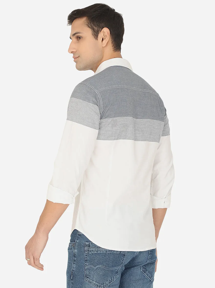 White & Grey Striped Slim Fit Semi Casual Shirt | Greenfibre