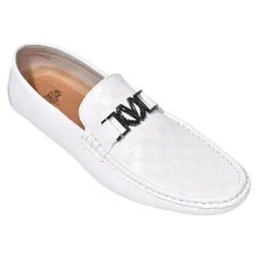 White Men's Casual Loafer Slip-On Printed Leather Summer Shoes Style No-136