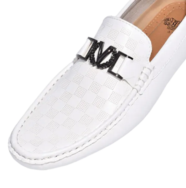 White Men's Casual Loafer Slip-On Printed Leather Summer Shoes Style No-136