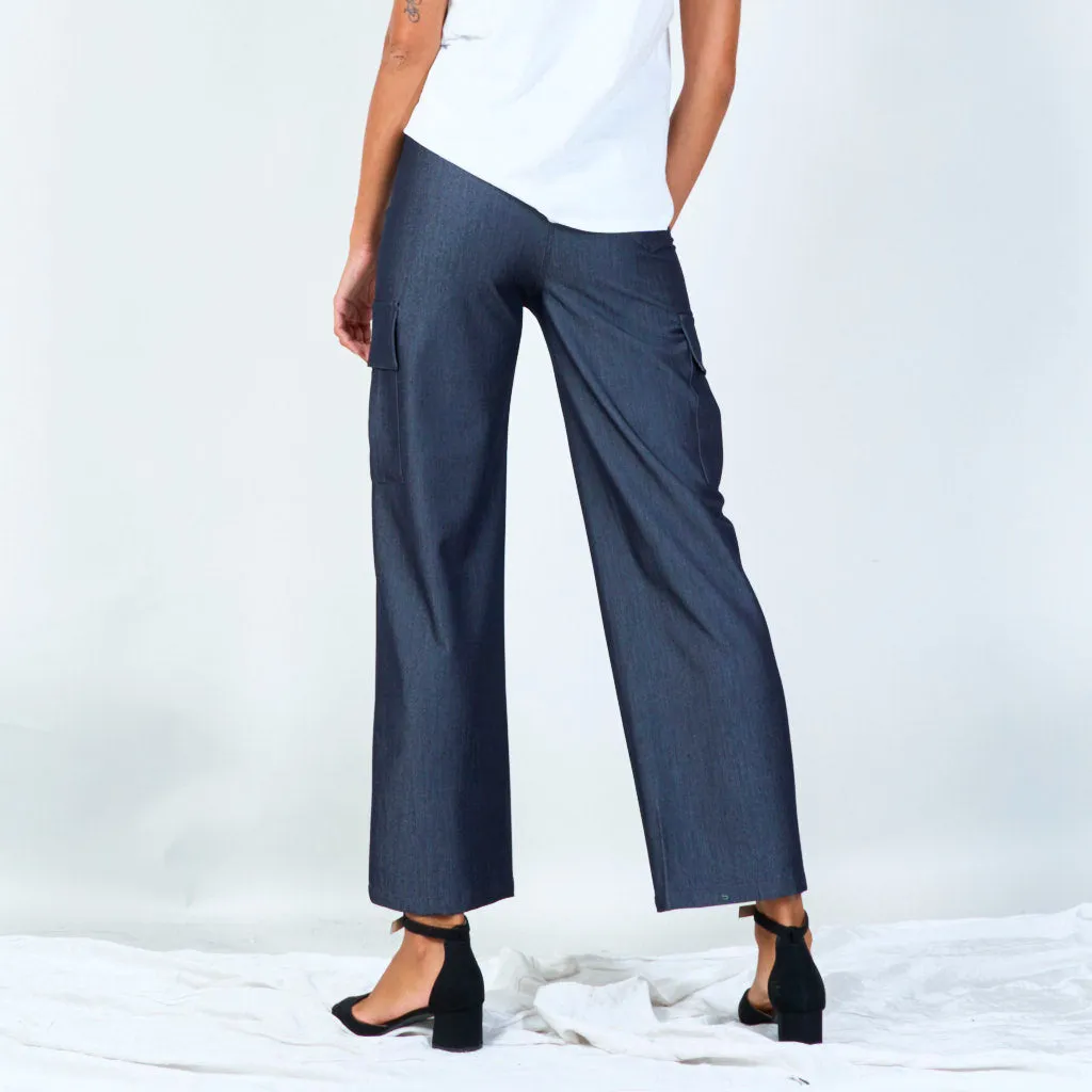 Wide-leg cargo denim pants wholesale