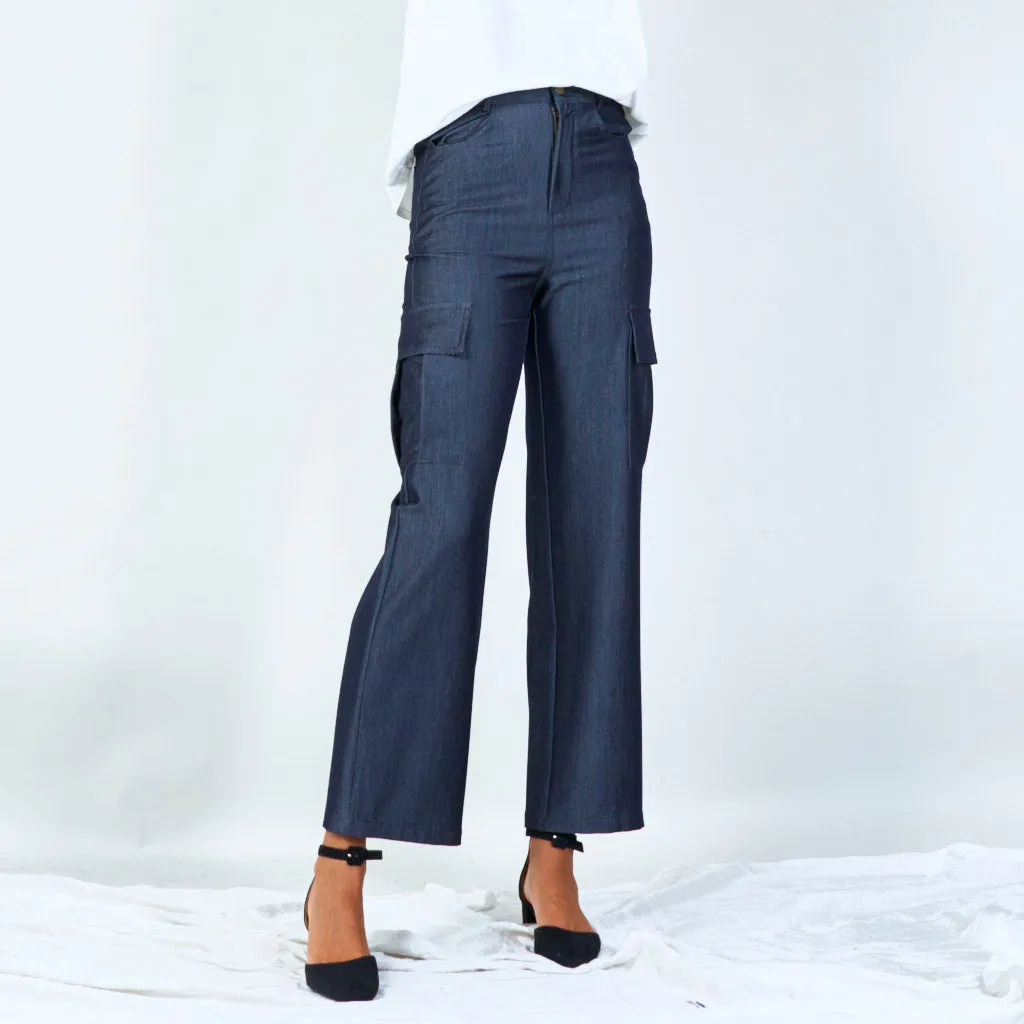 Wide-leg cargo denim pants wholesale