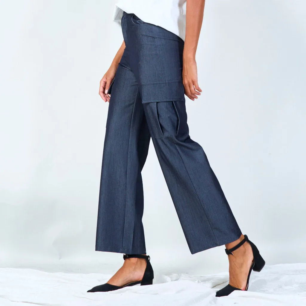 Wide-leg cargo denim pants wholesale