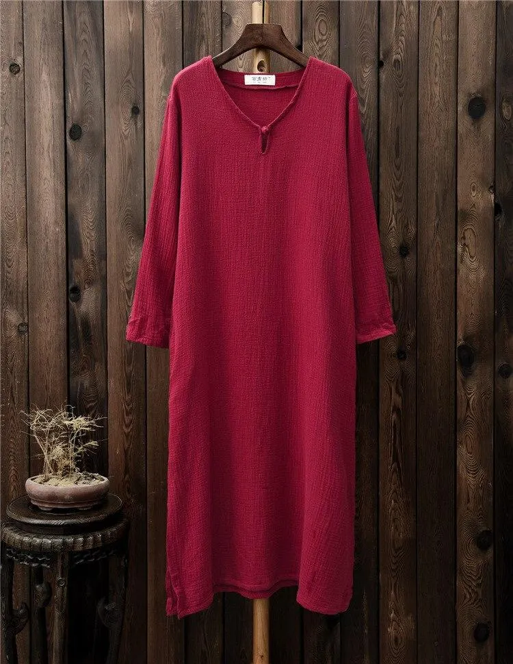 Zen Casual Cotton and Linen Long Sleeve Dress  | Zen