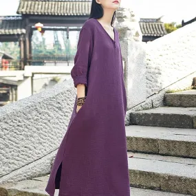 Zen Casual Cotton and Linen Long Sleeve Dress  | Zen