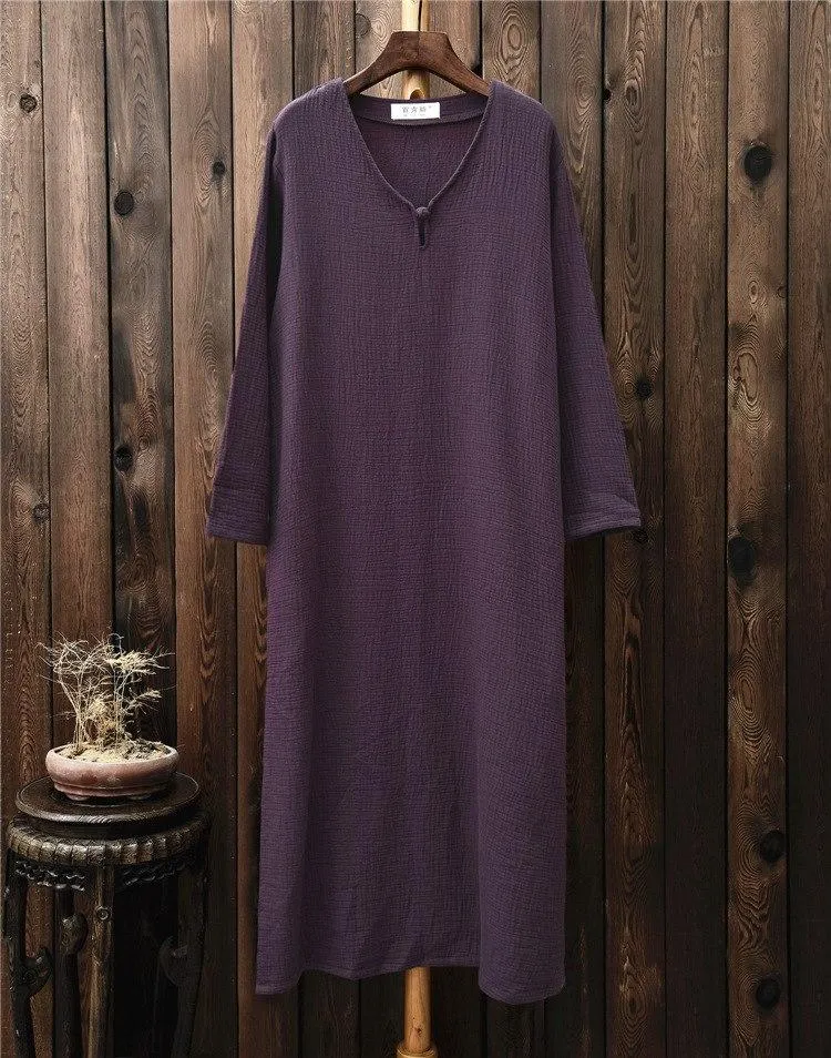 Zen Casual Cotton and Linen Long Sleeve Dress  | Zen