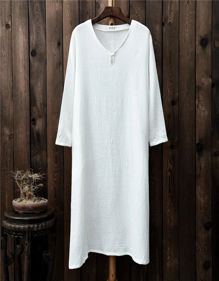 Zen Casual Cotton and Linen Long Sleeve Dress  | Zen